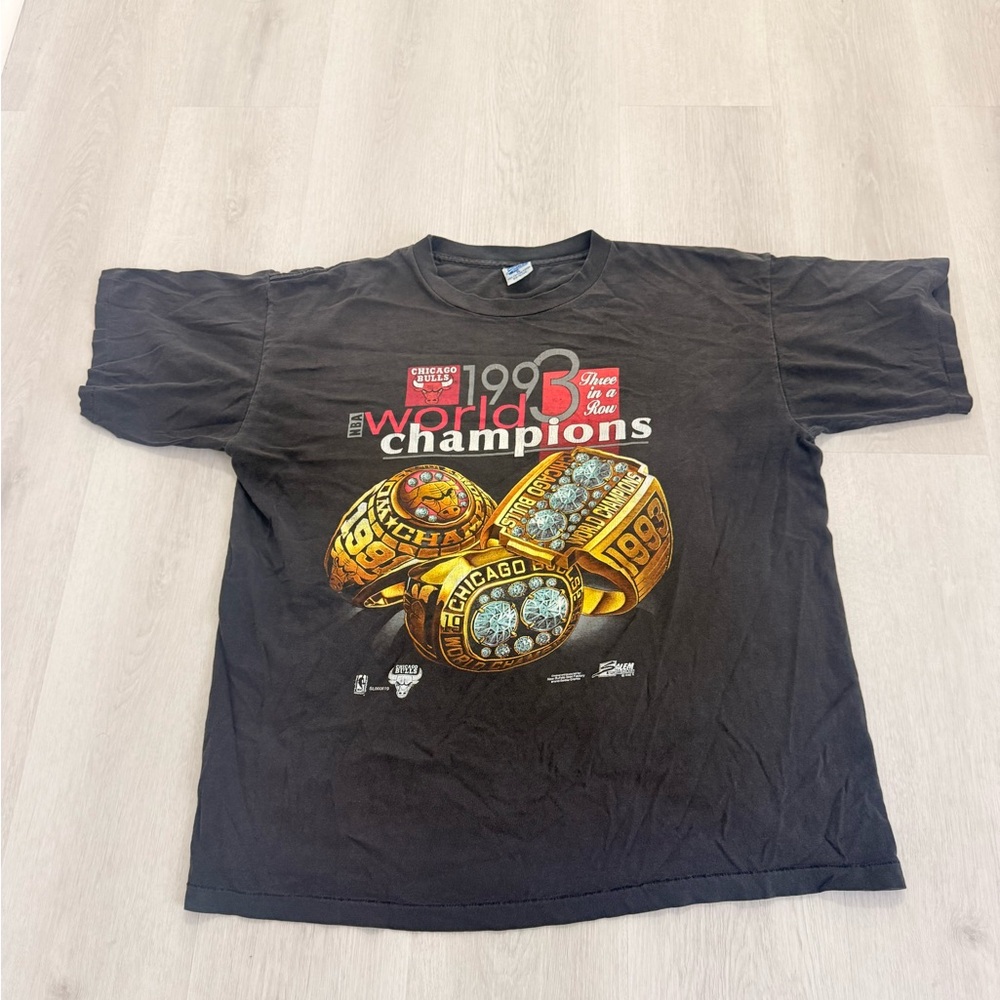 Vtg Chicago Bulls 1993 Champions 3 Peat Shirt Size XL Salem Sports Jordan Rodman